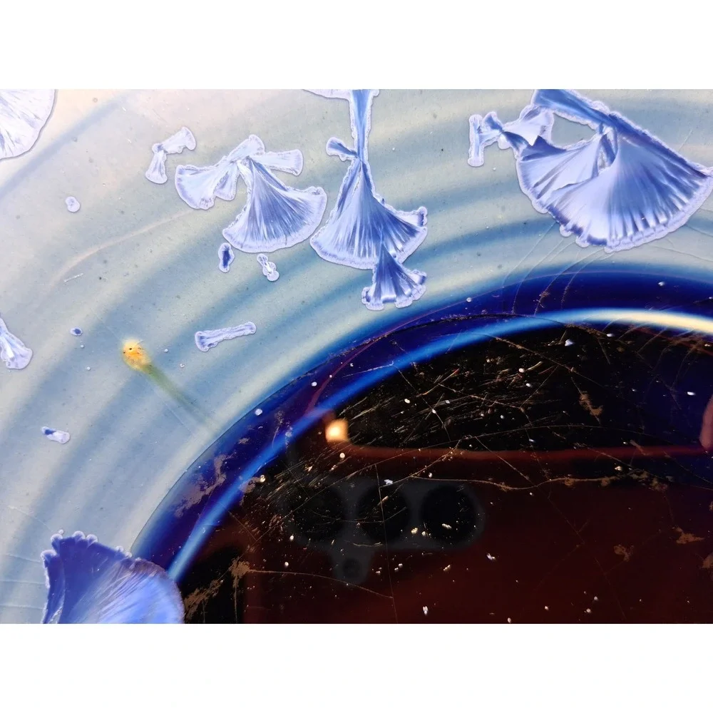 Studio Pottery Crystalline Glaze Blue Scalloped Octagon Plate Signed 9.25 Inch